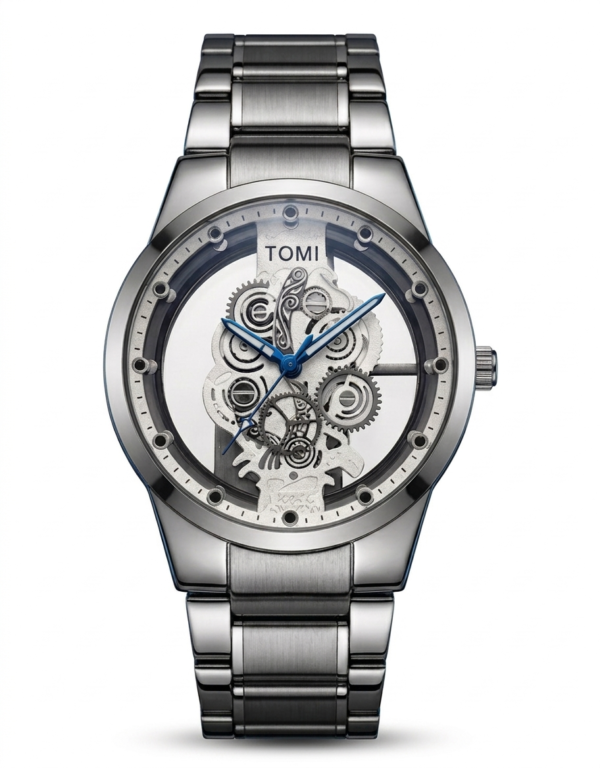 TOMI Signature Skeleton Mechanical Watch – Silver Edition